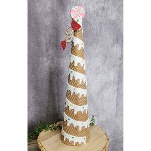 Peppermint Square Waffle Cone Ice Cream Tree Candyland Gingerbread Decor 17.5"